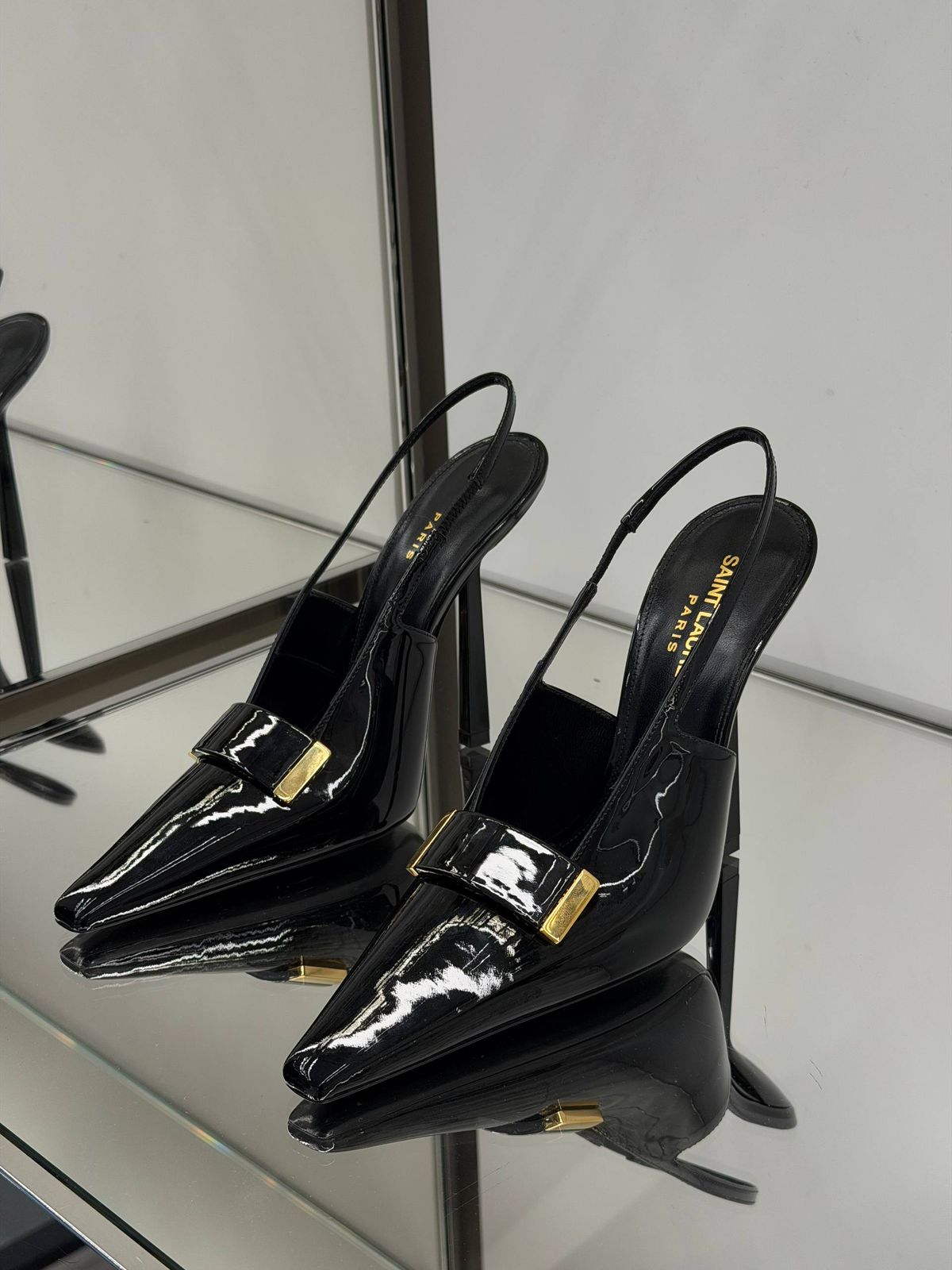 Blade Slingback Pumps in Patent Leather