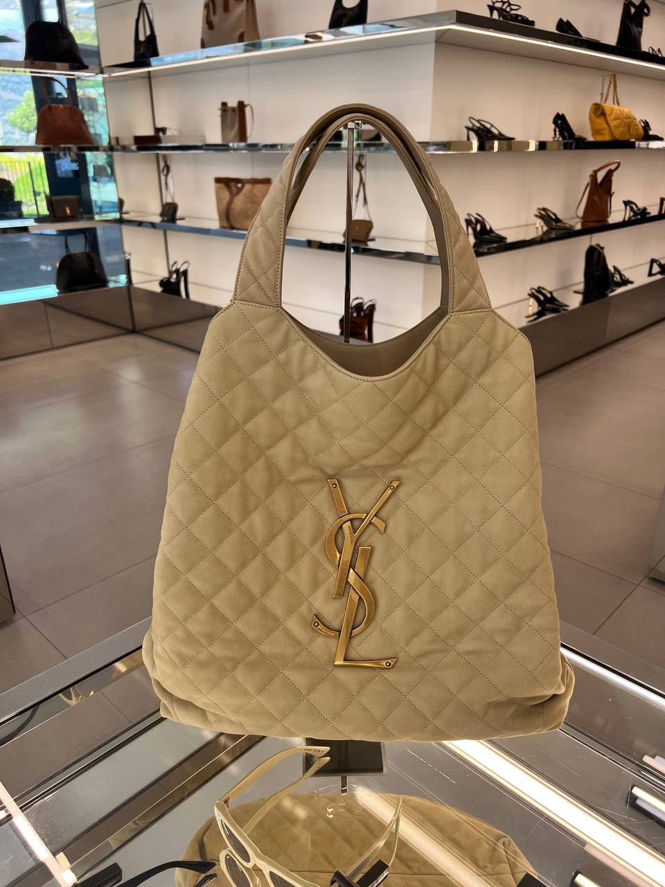 Icare Maxi Shopping Bag in Quilted Suede