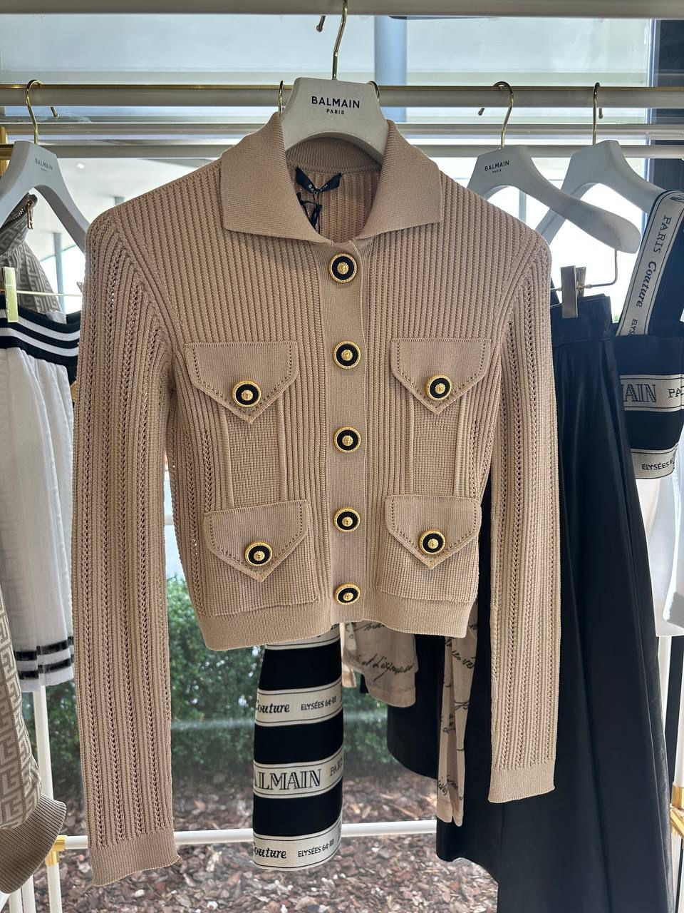 Ribbed-knit button-up jacket