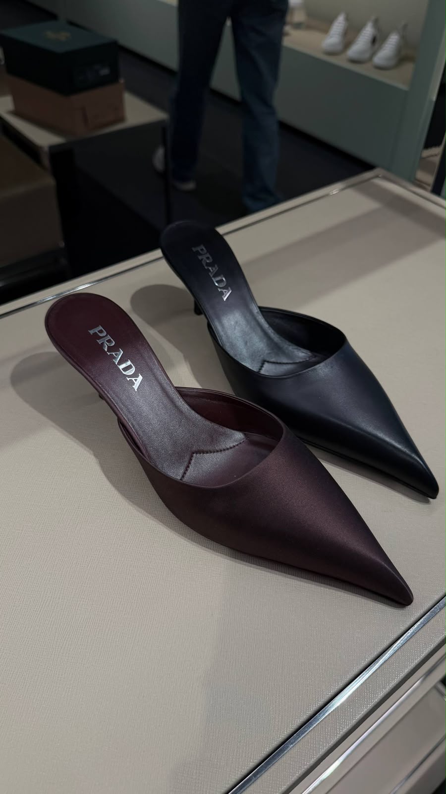Satin and Leather Kitten Heel Mules