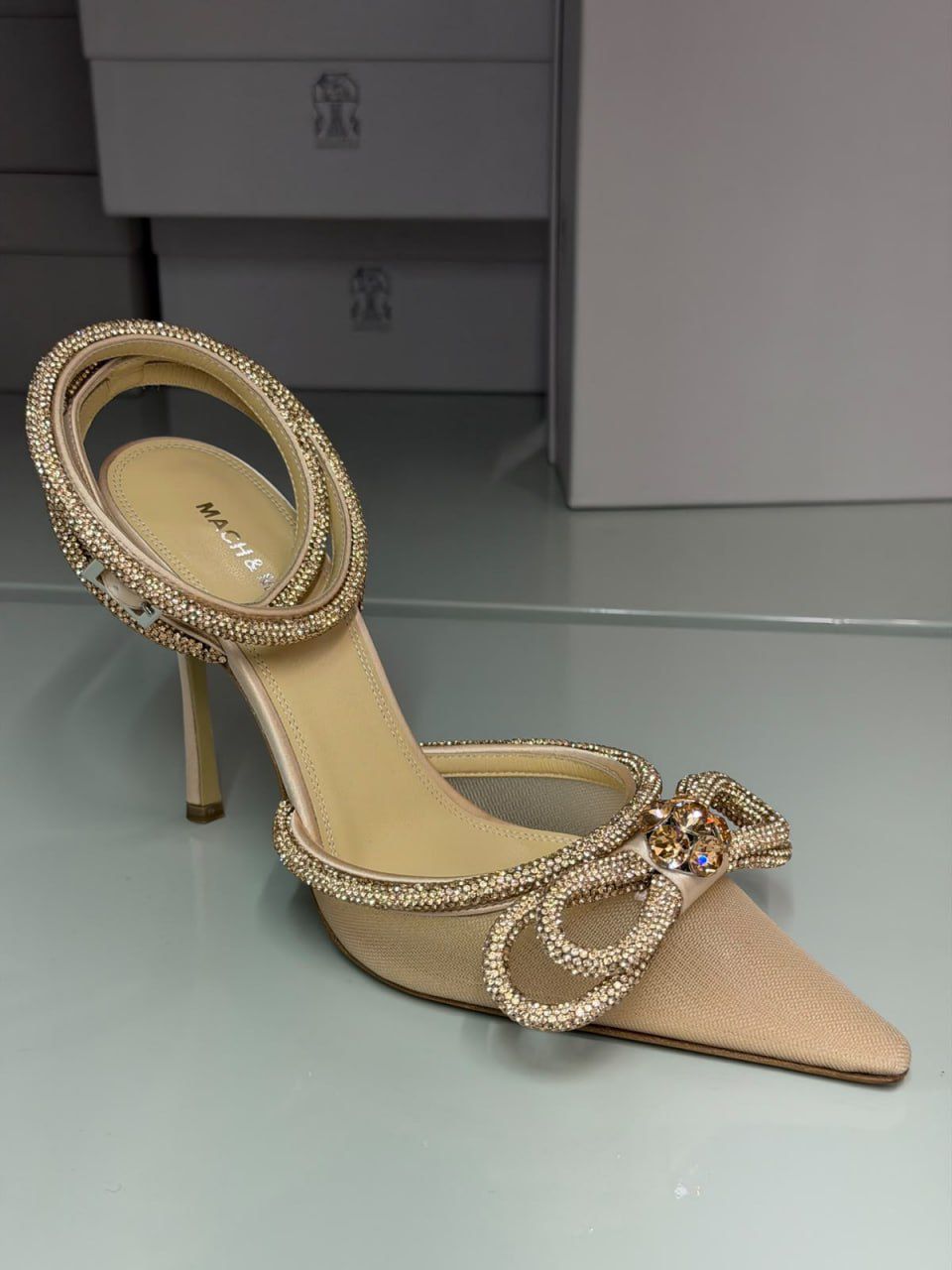 Double Bow Crystal-Embellished Satin Pumps