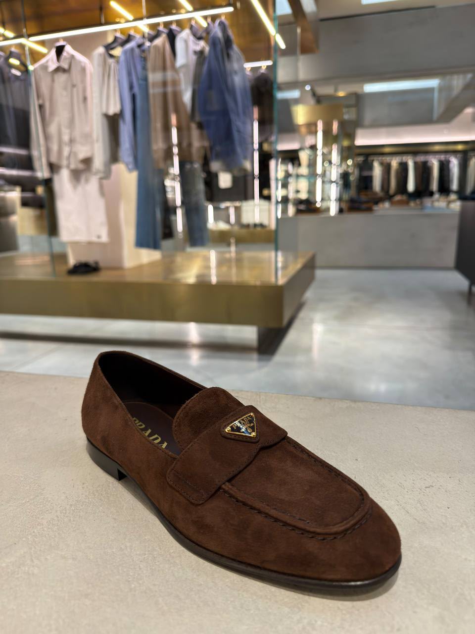Suede Loafers with Triangle Logo