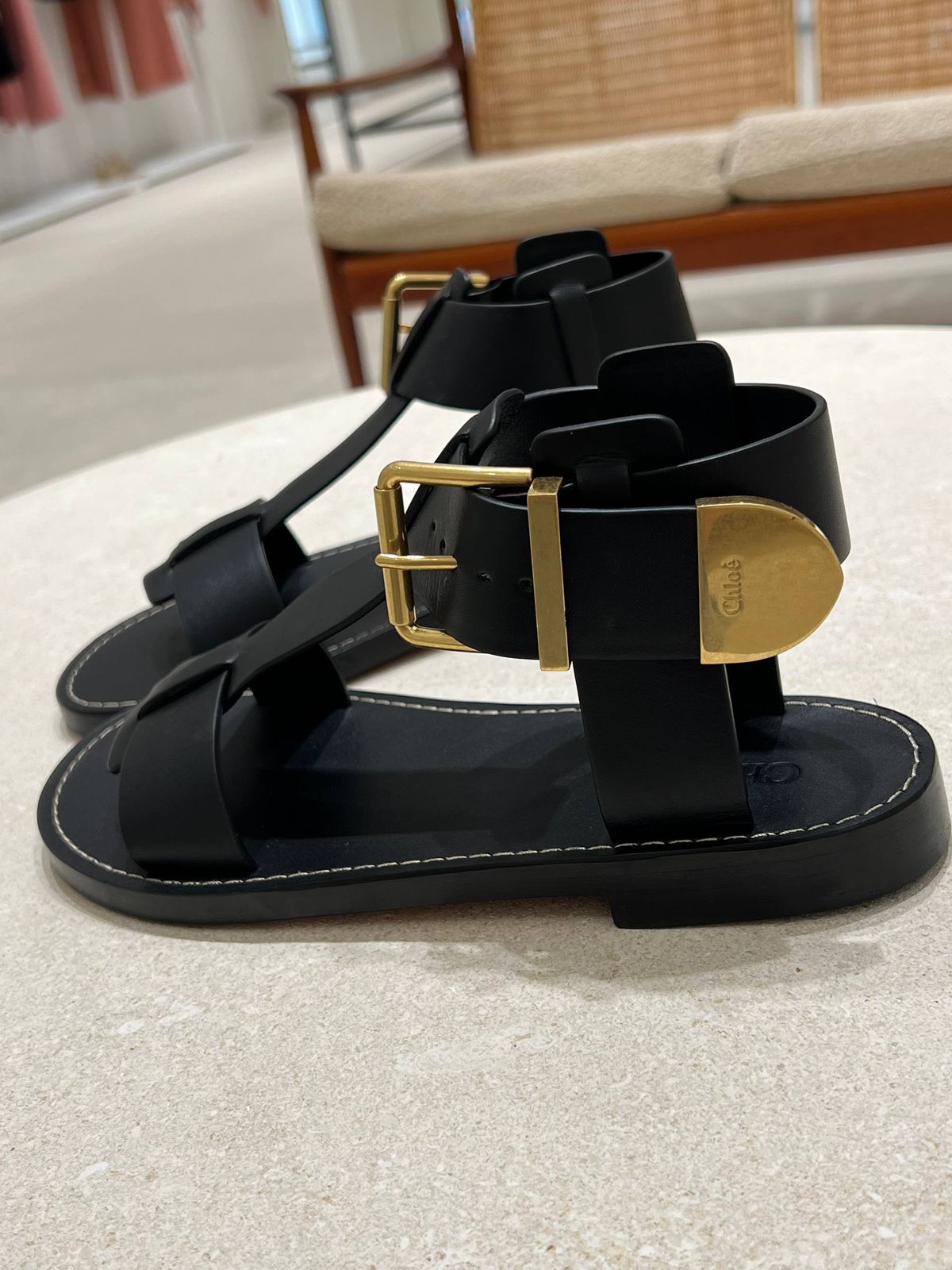 Chloé 'C' Buckle Flat Sandals