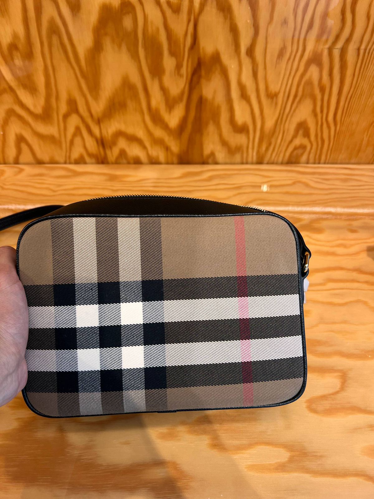 Vintage Check and Leather Camera Bag