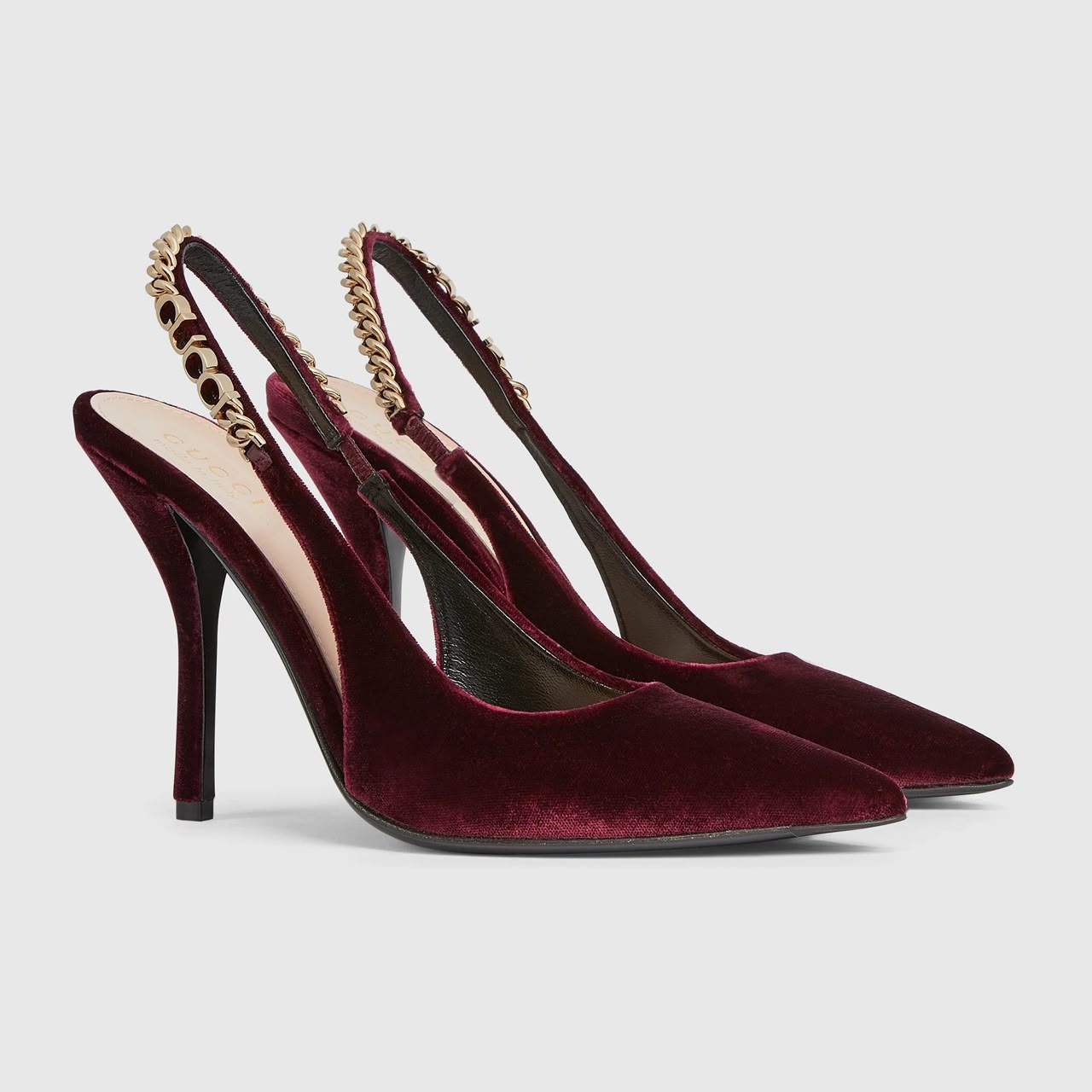 Velvet slingback pump with chain