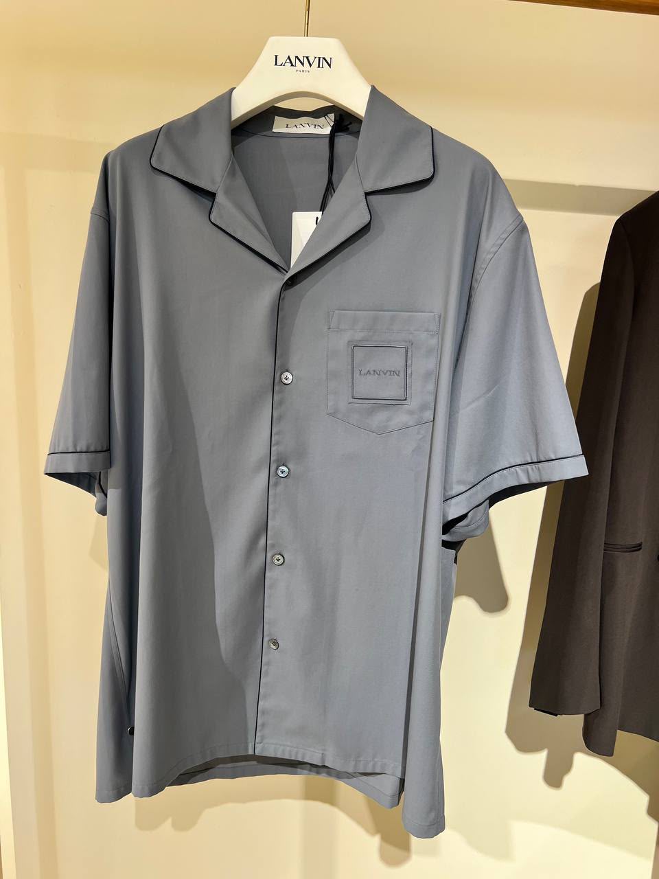 Short-Sleeved Pajama Shirt with Logo Patch