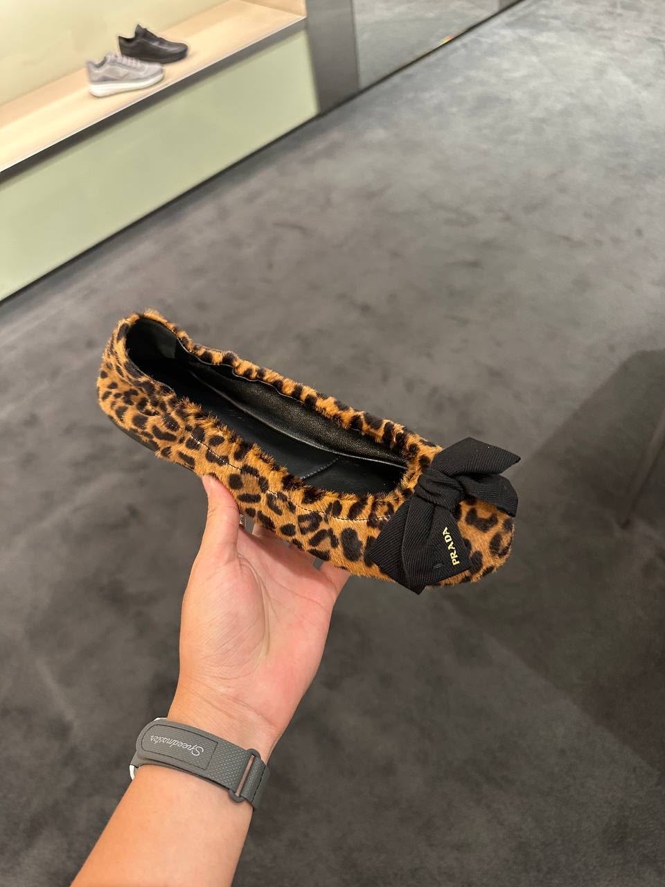 Leopard-Print Faux Fur Ballerina Flats