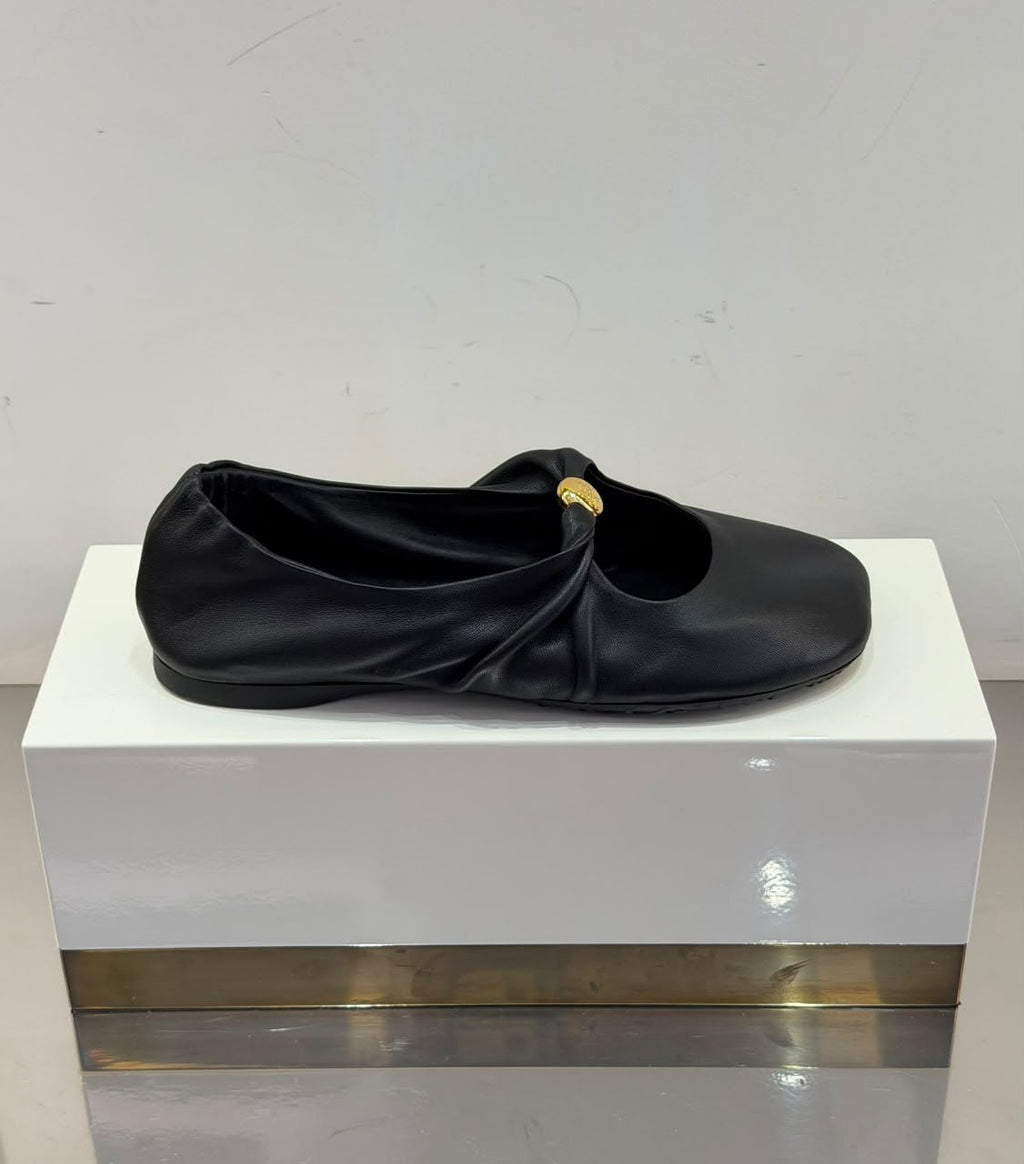 Leather Ballet Flats with Metal Detail