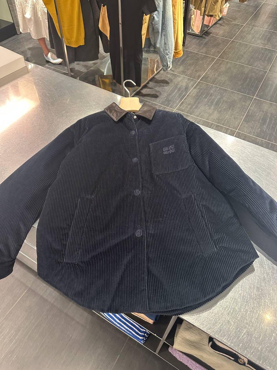 Corduroy Jacket with Leather Collar