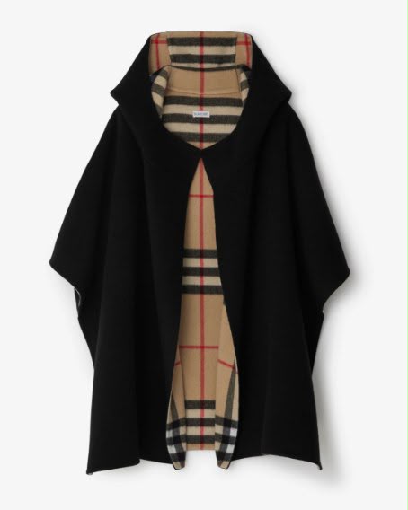Reversible Check Wool Hooded Cape