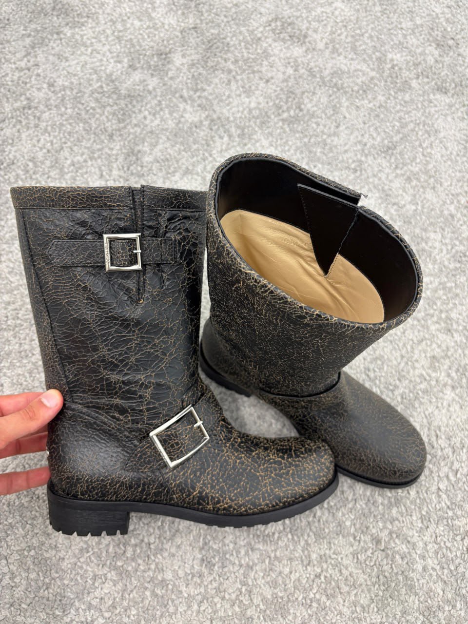 Cracked Leather Biker Boots