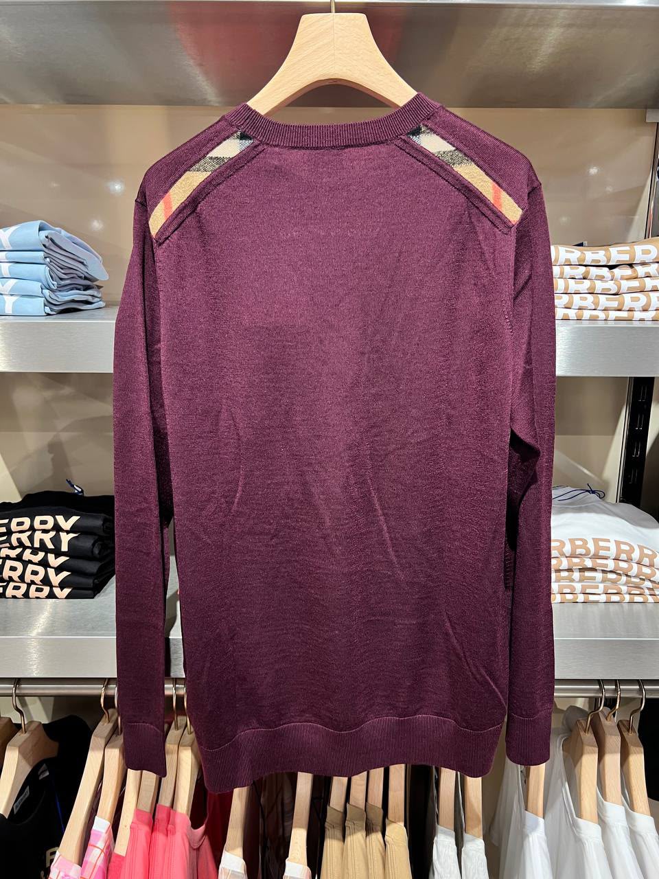 Merino Wool Check Shoulder Sweater