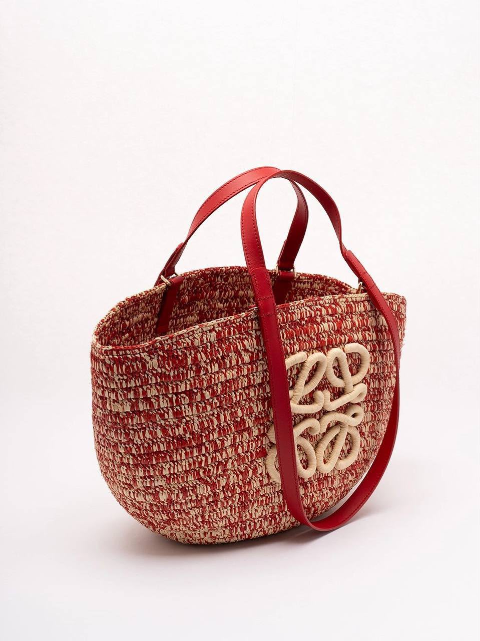 Anagram Basket Bag in Raffia and Calfskin