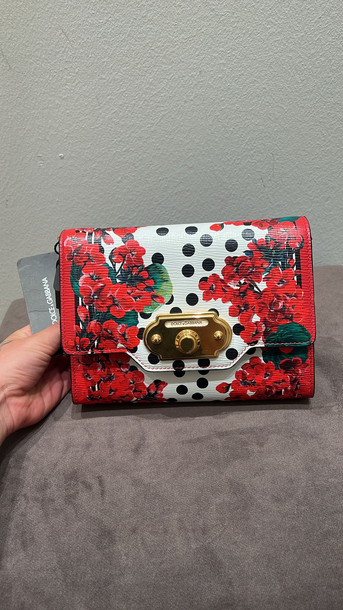 Geranium and Polka Dot Print Wallet/Clutch