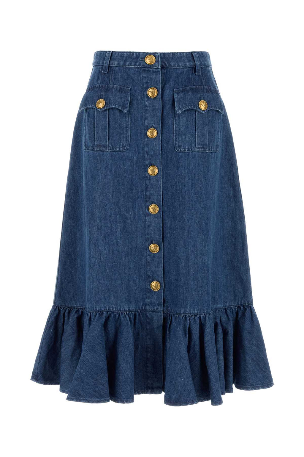 VALENTINO GARAVANI GONNA DENIM | SOLID | MED For Women Exterior: 64% Cotton 36% Linen