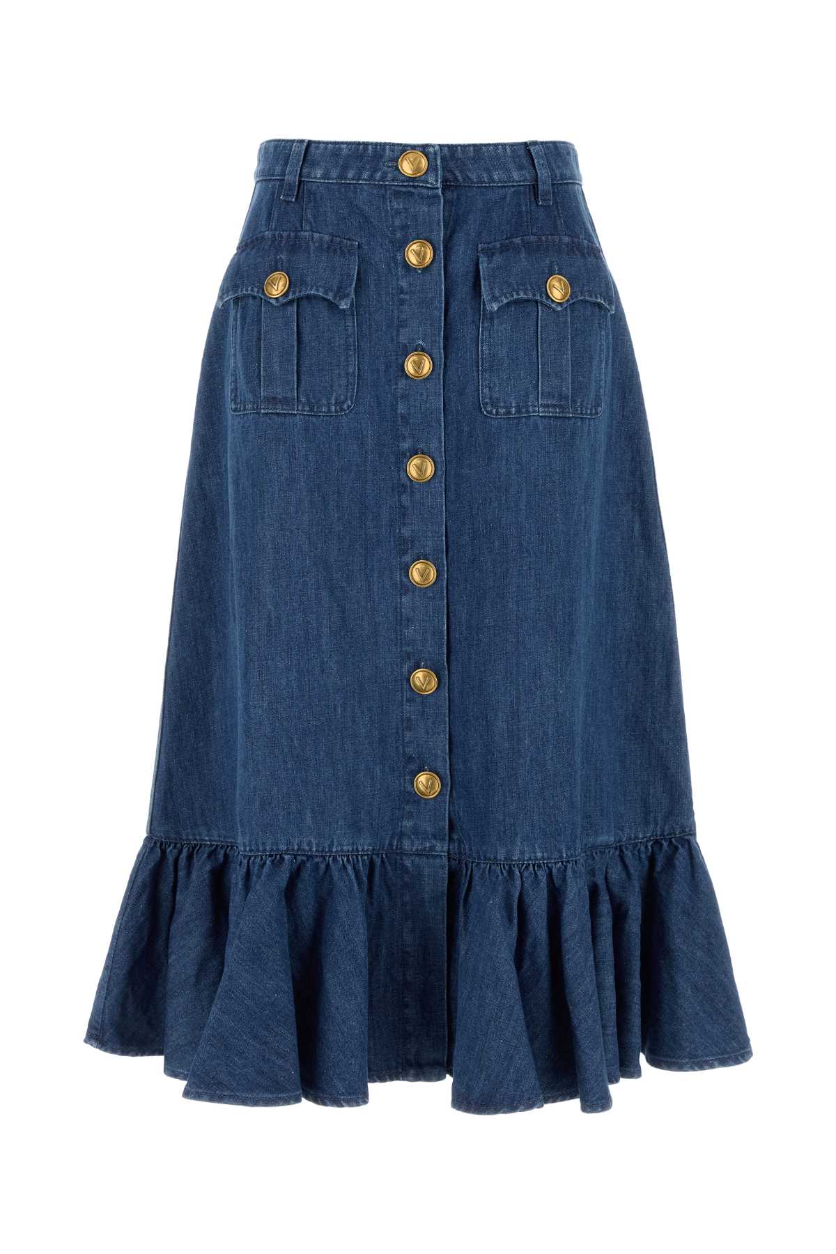 VALENTINO GARAVANI GONNA DENIM | SOLID | MED For Women Exterior: 64% Cotton 36% Linen
