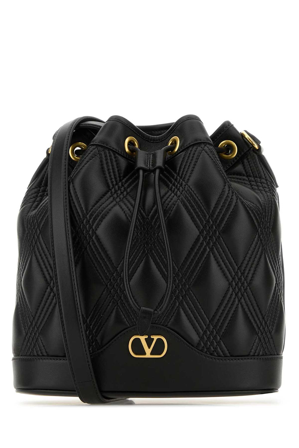 VALENTINO GARAVANI DRAWSTRING BAG | QUILTIE For Women Exterior: 100% Nappa leather Lining: 100% Nappa leather Finishing: Antiqued golden brass
