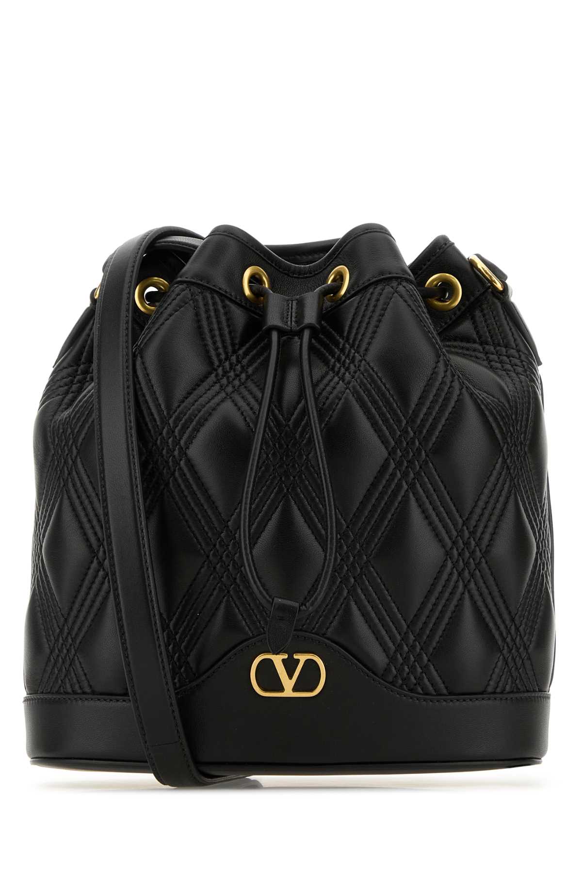 VALENTINO GARAVANI DRAWSTRING BAG | QUILTIE For Women Exterior: 100% Nappa leather Lining: 100% Nappa leather Finishing: Antiqued golden brass