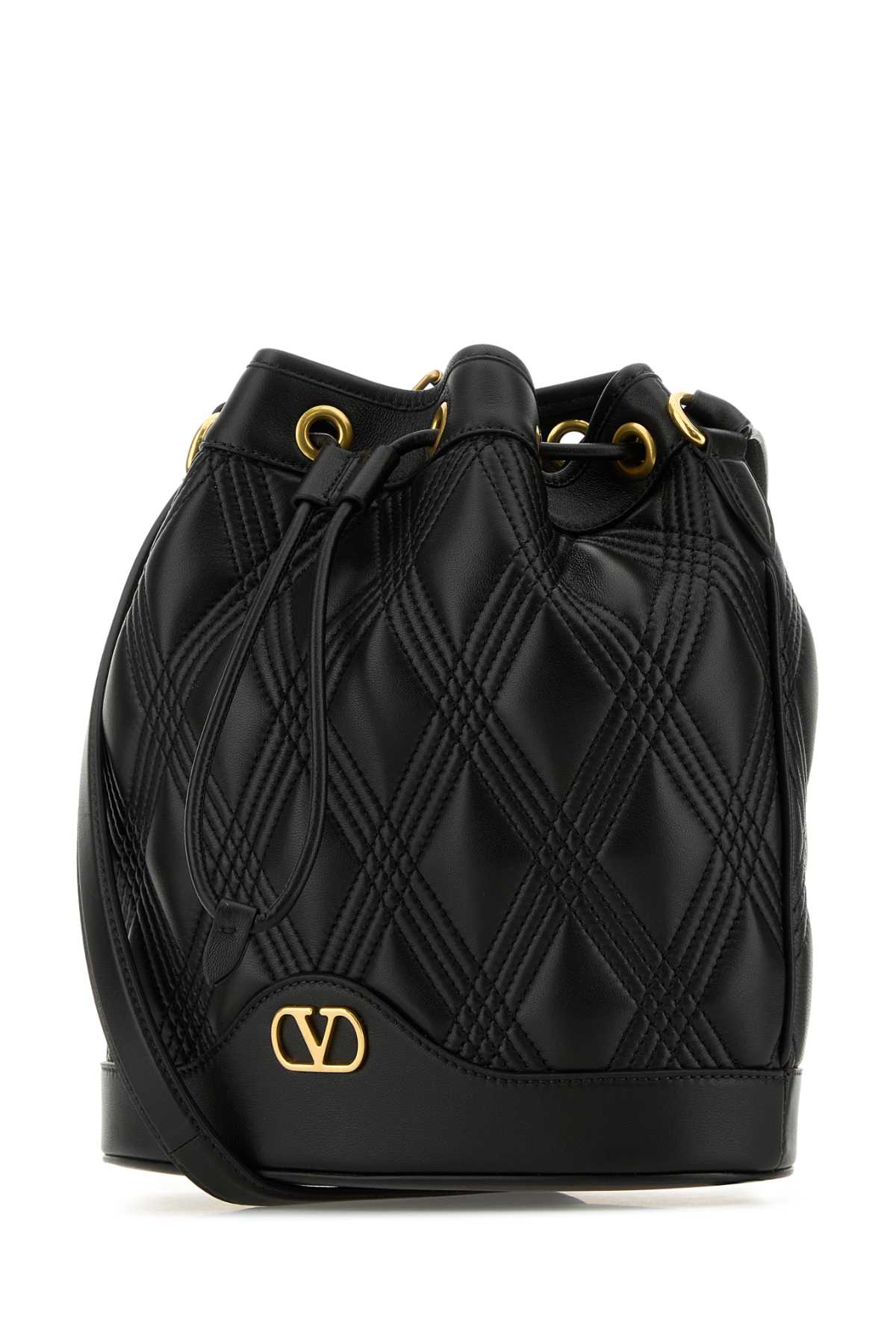 VALENTINO GARAVANI DRAWSTRING BAG | QUILTIE For Women Exterior: 100% Nappa leather Lining: 100% Nappa leather Finishing: Antiqued golden brass