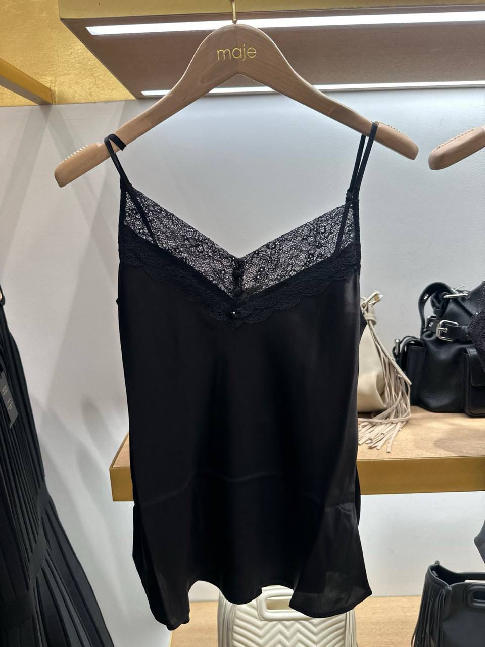 Lace-trimmed satin camisole
