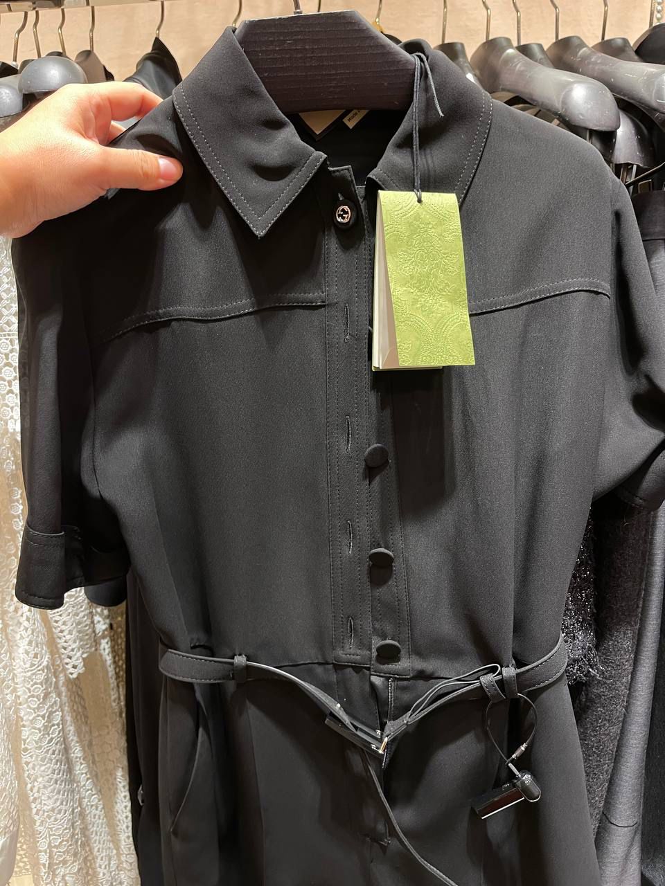 Short-sleeved belted shirt dress