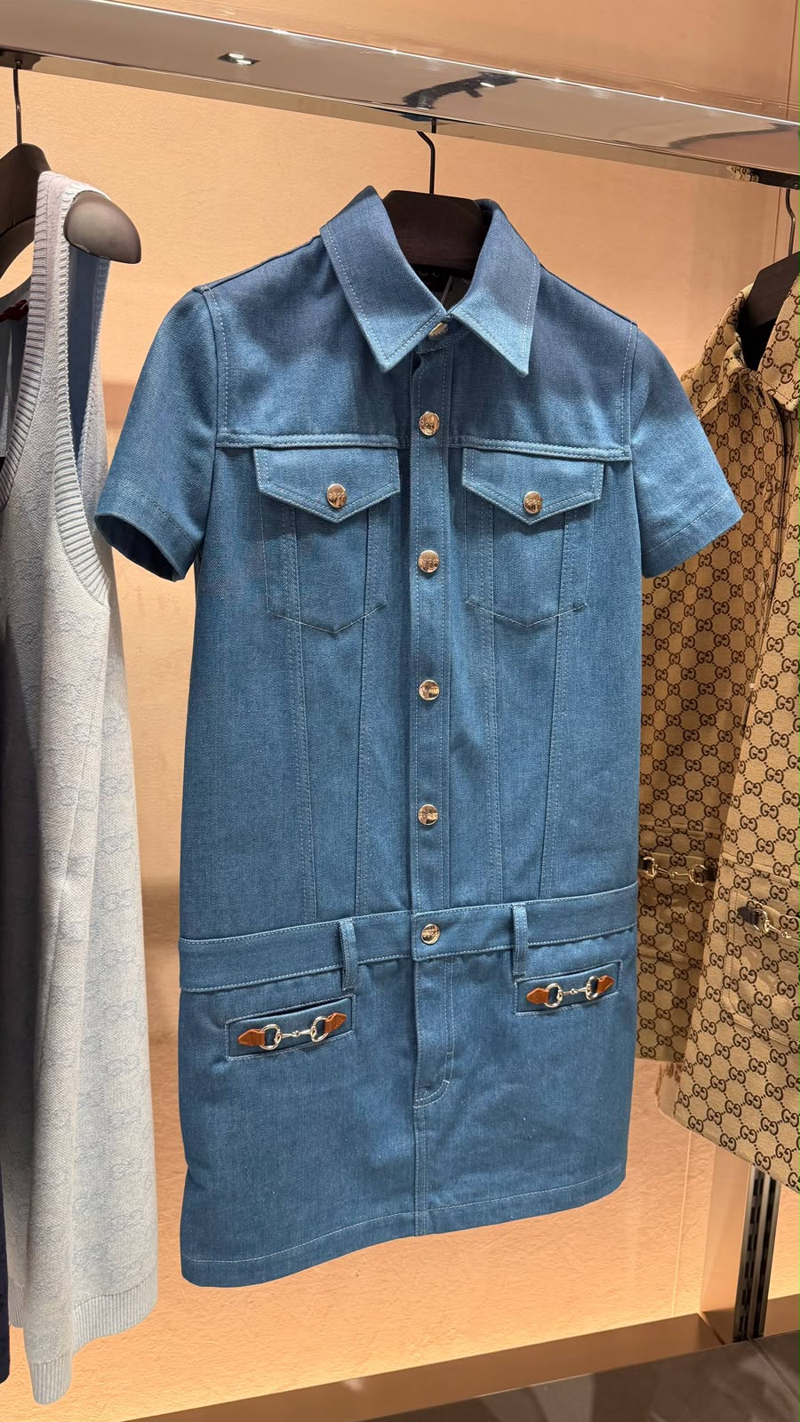 Denim mini dress with Horsebit