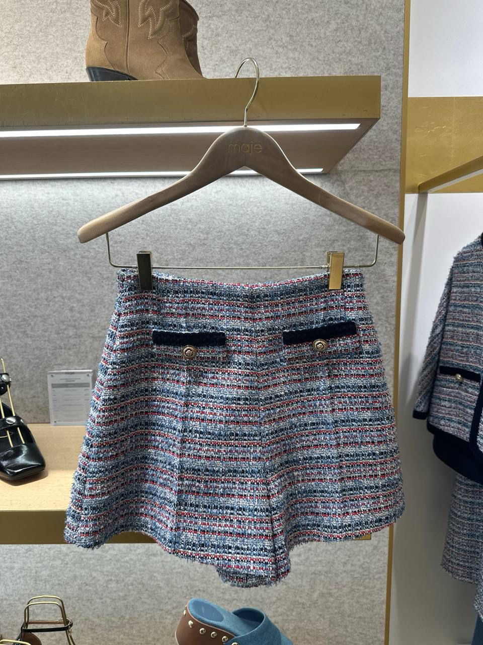Tweed-style wrap skort with buckle