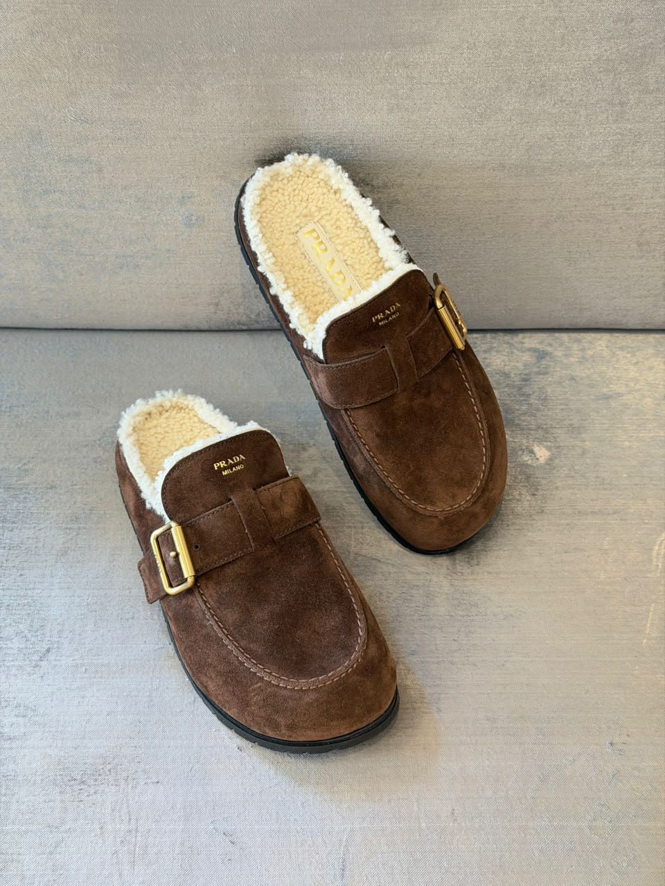 Suede Mules with Shearling Lining