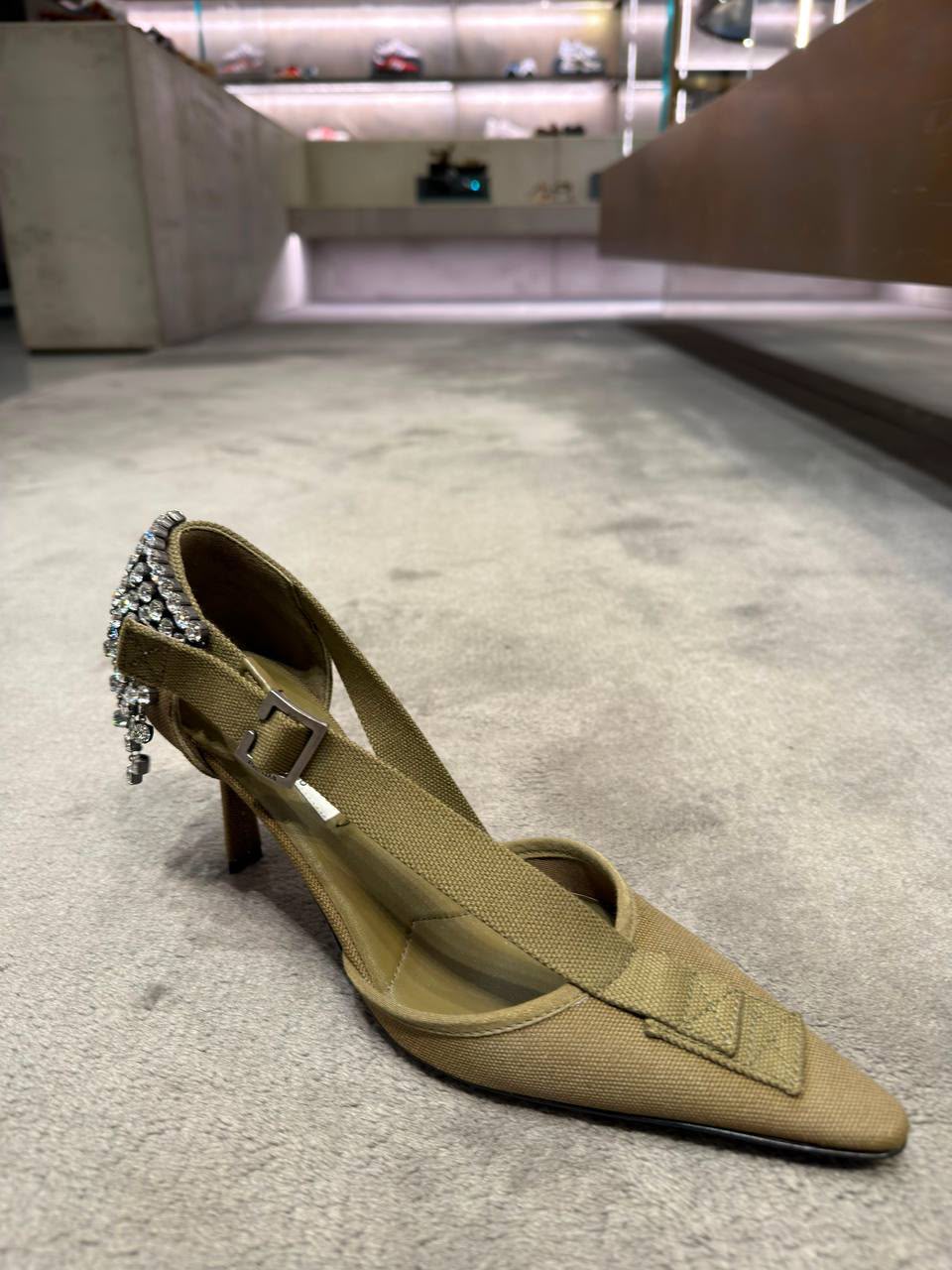 Embellished Canvas Slingback Pumps