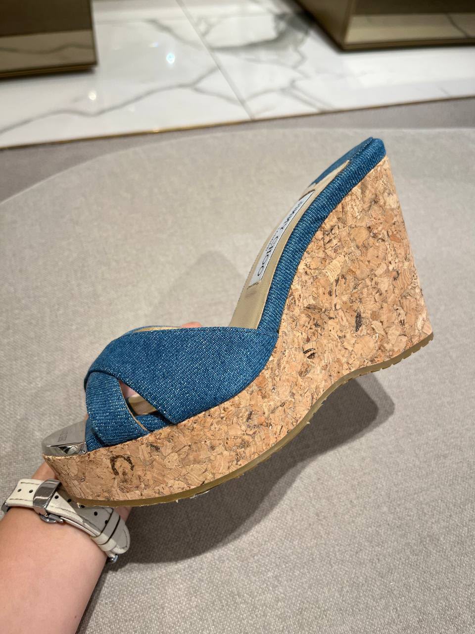 Dellena 100 Denim Wedge Sandals