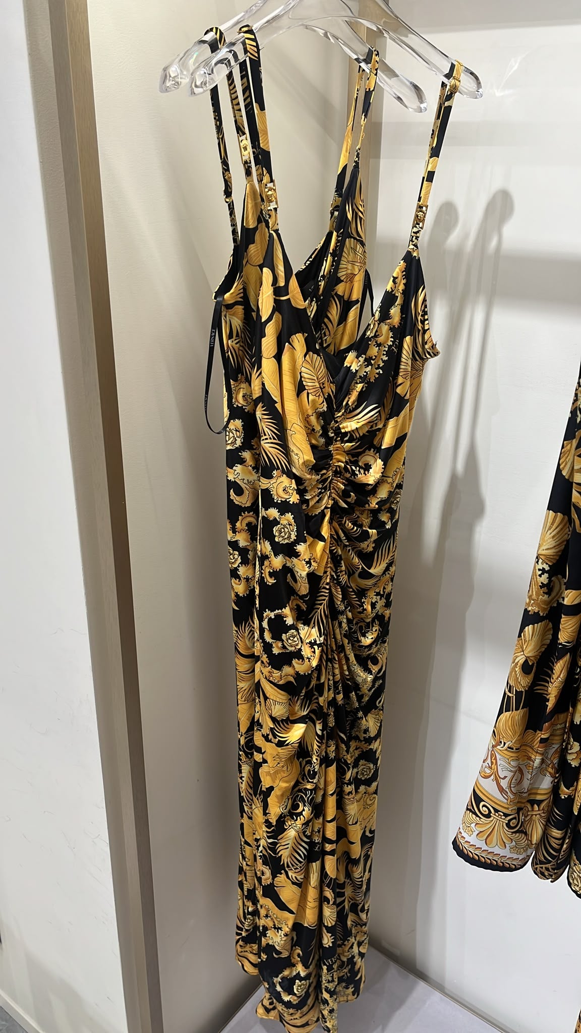 Barocco Print Ruched Maxi Dress