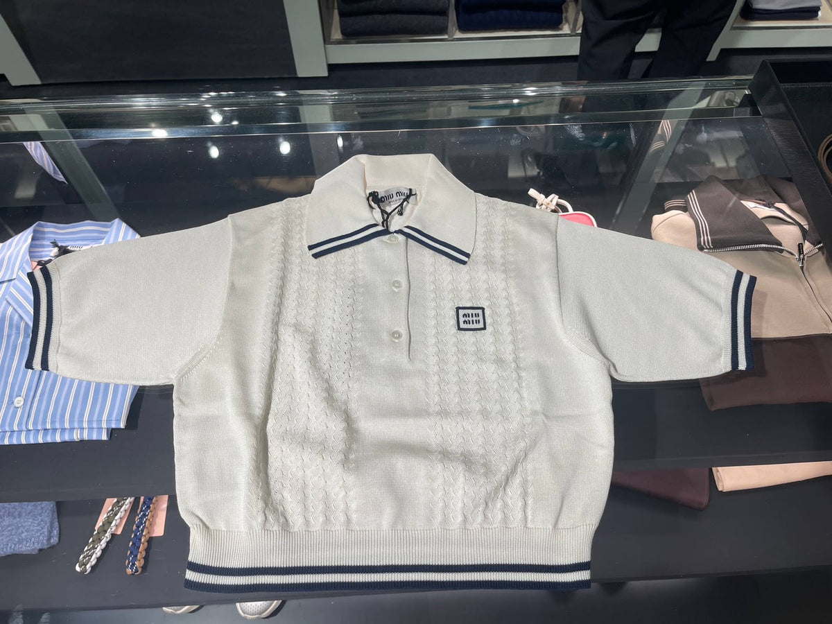 Cable-knit polo shirt