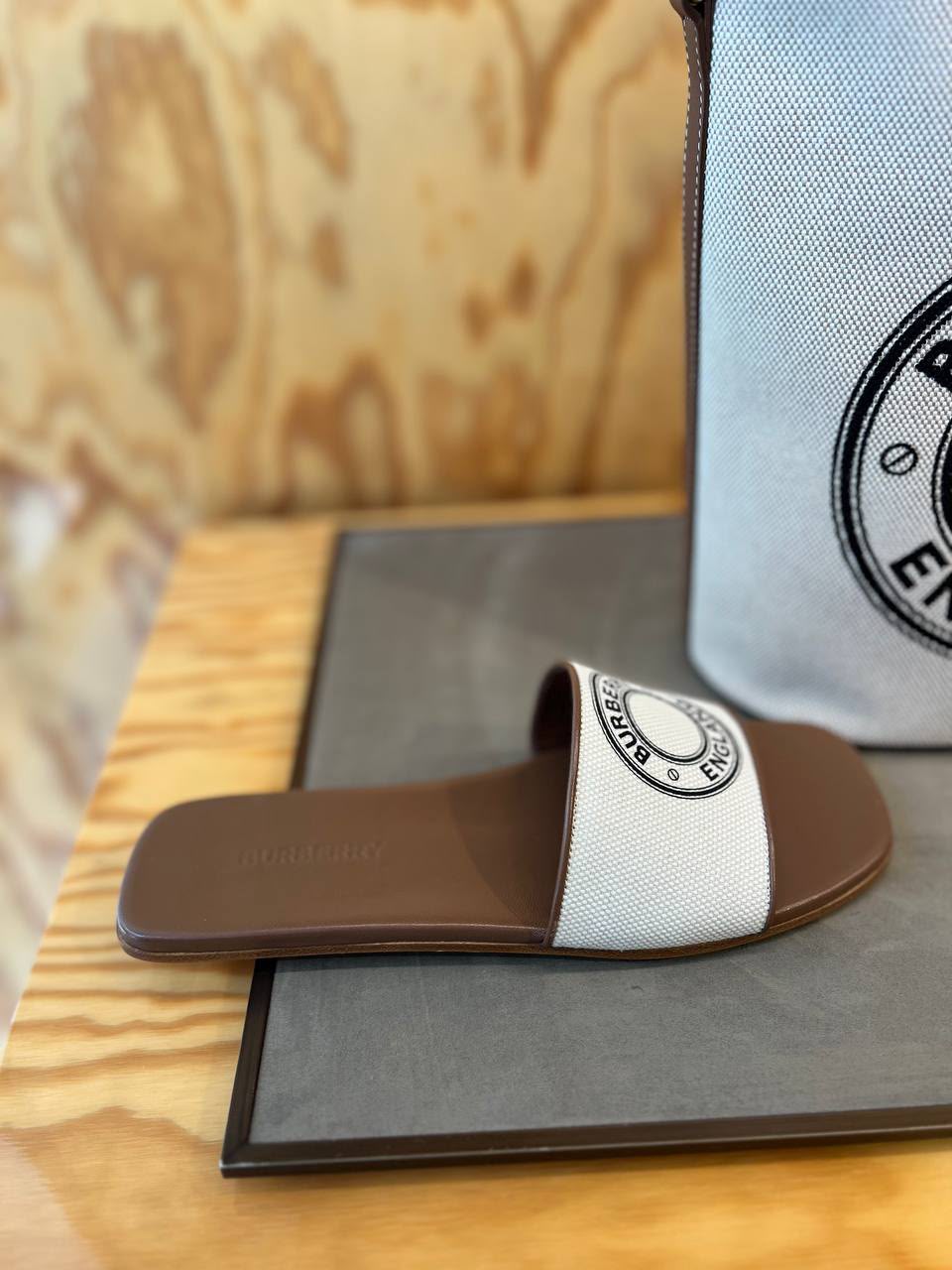 Logo Graphic Canvas and Leather Slides