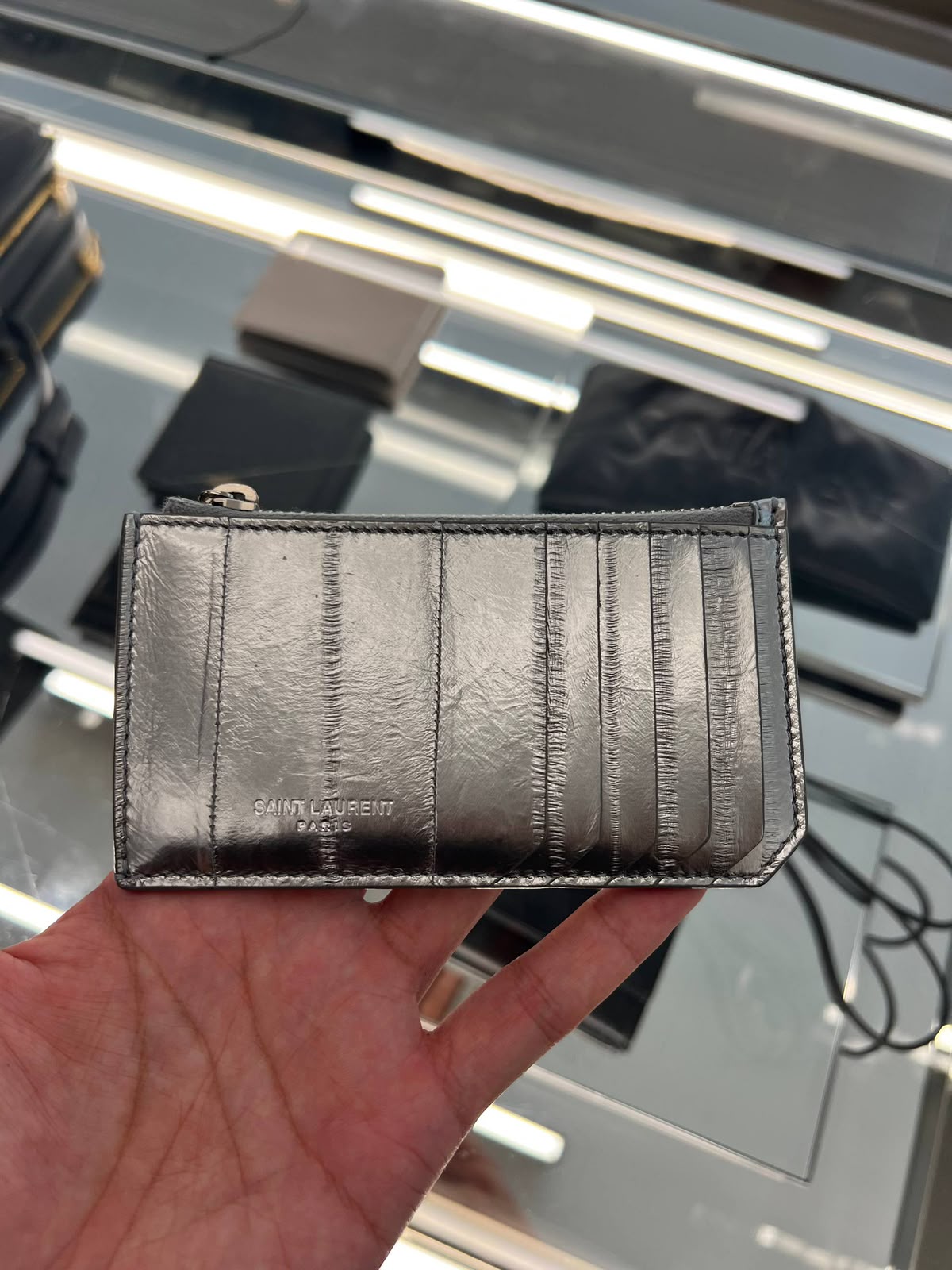 Fragments Zip Card Case in Metallic Leather