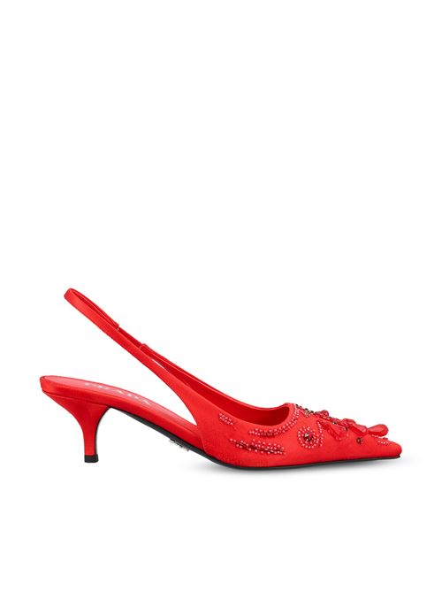 Décolleté slingback in raso con ricami