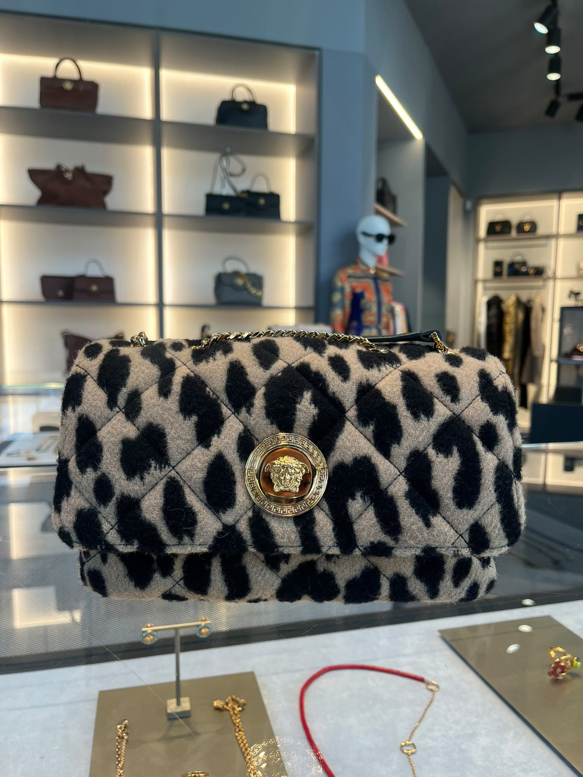 Quilted Leopard Print Shoulder Bag