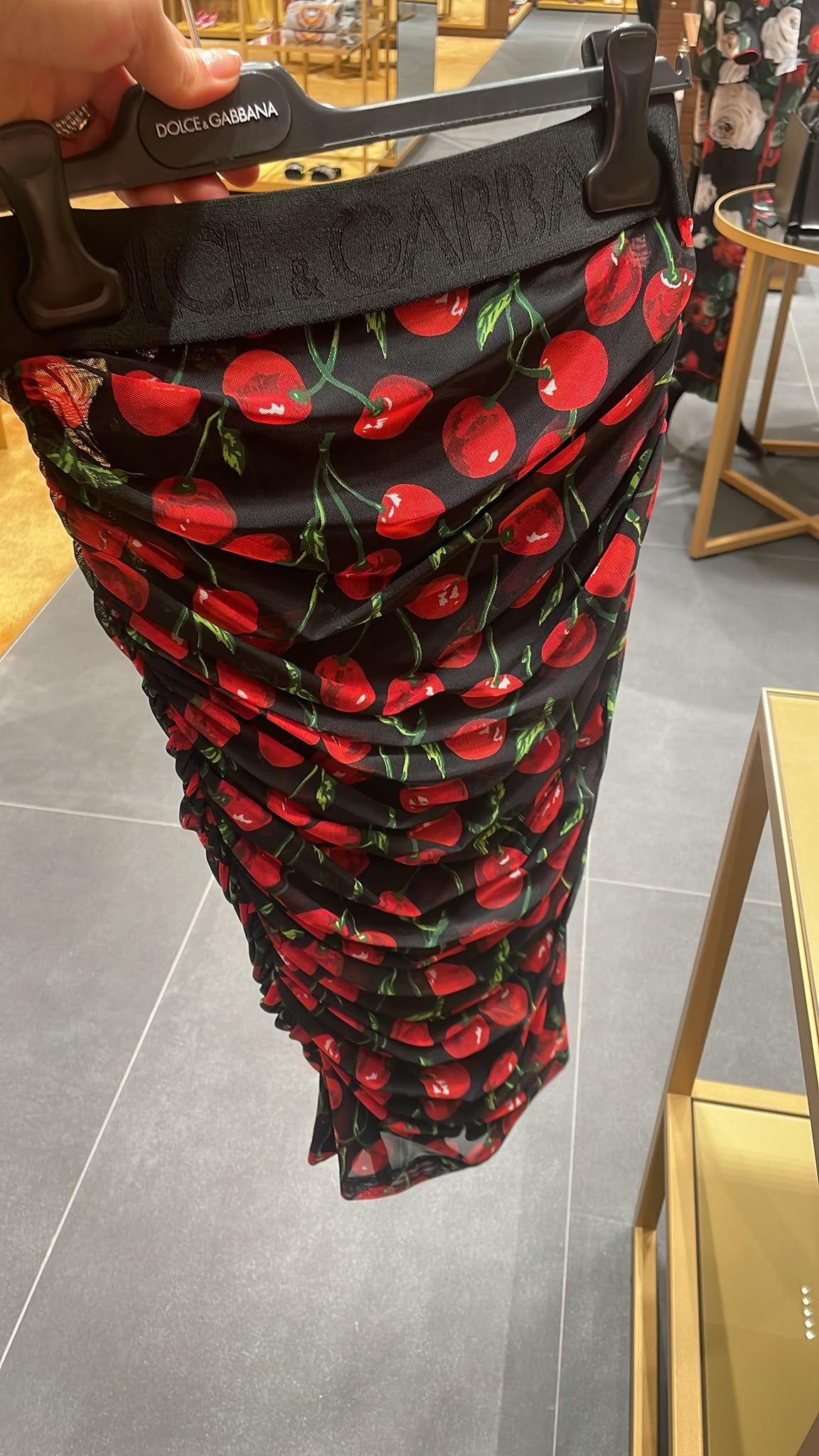 Ruched Cherry-Print Tulle Midi Skirt