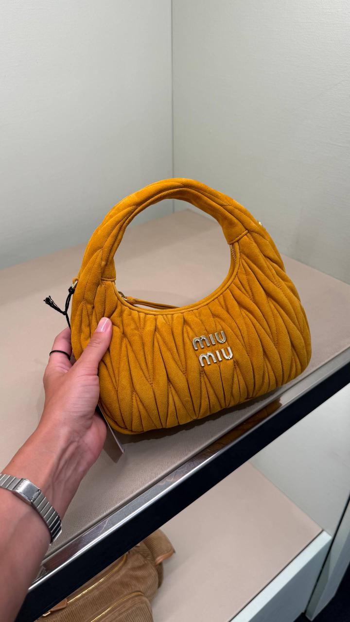 Miu Wander Matelassé Suede Mini Hobo Bag