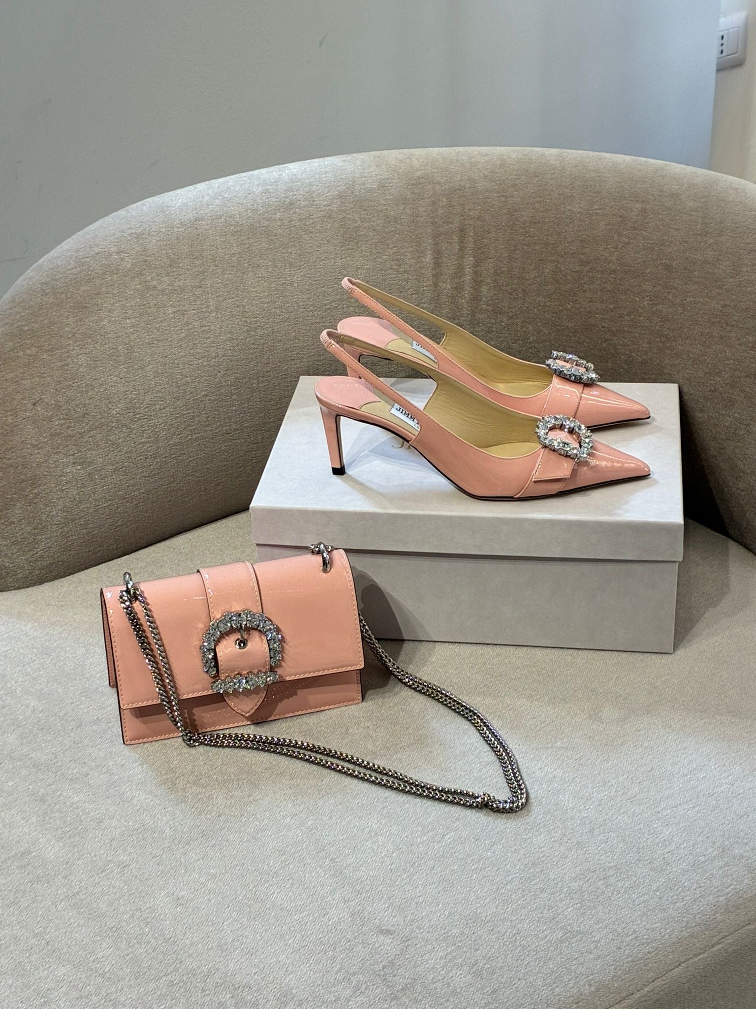 Bing Patent Leather Slingback Pumps and Matching Bag