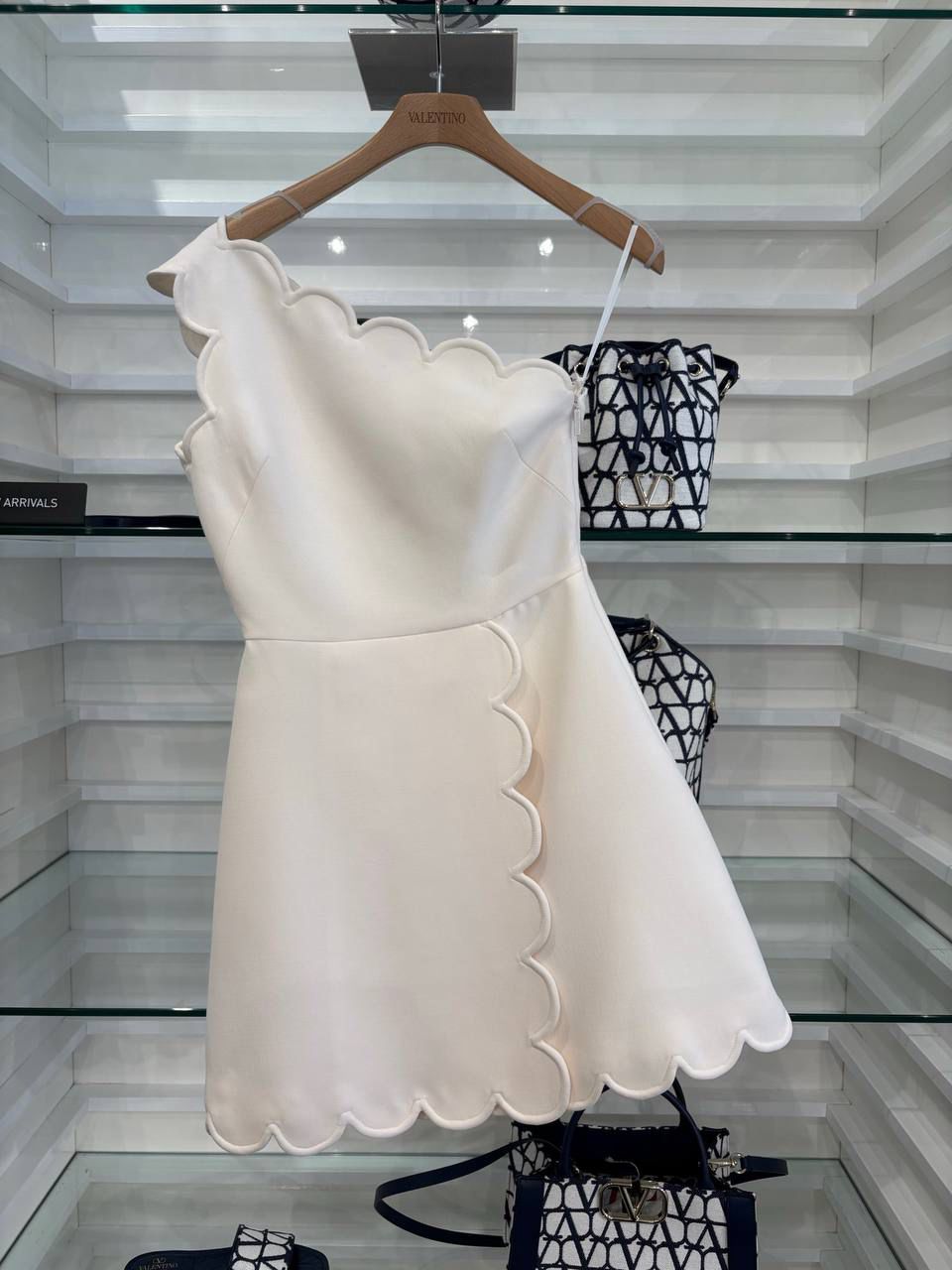 Scalloped One-Shoulder Mini Dress