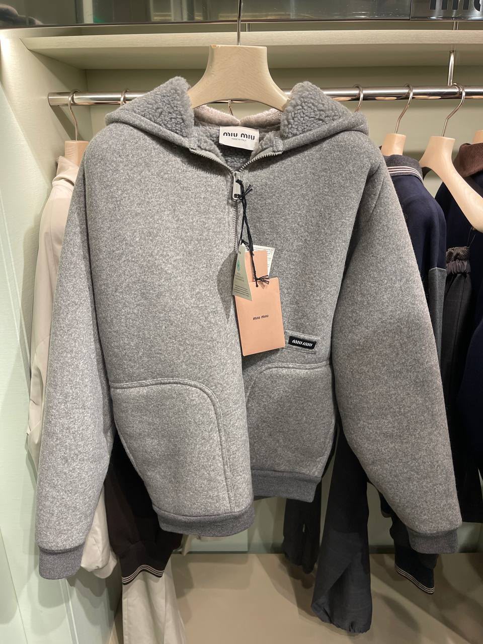 Wool and shearling zip-up hoodie