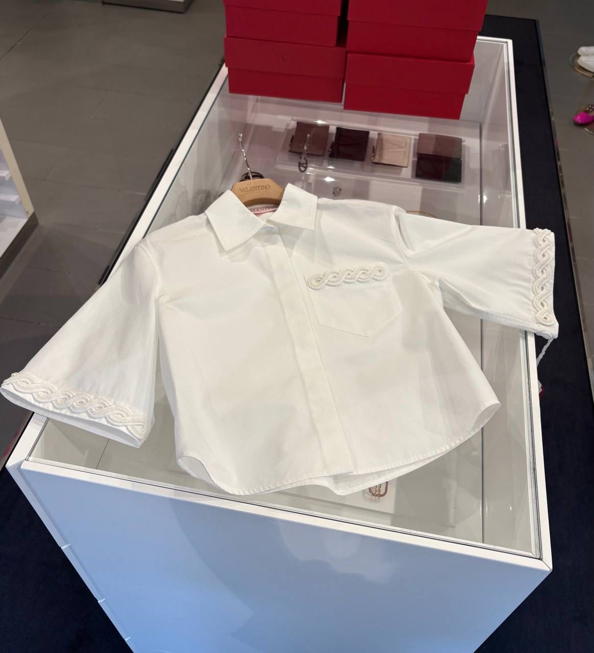 Cotton Poplin Shirt with Macramé Detail