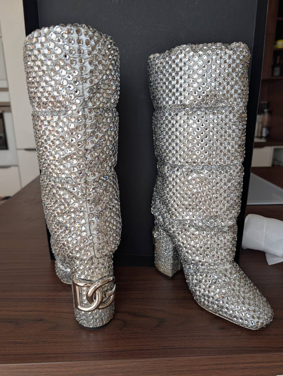 DG Logo Crystal-Embellished Quilted Boots