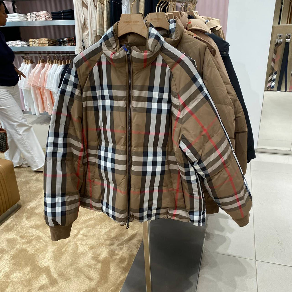 Check-Lined Puffer Jacket