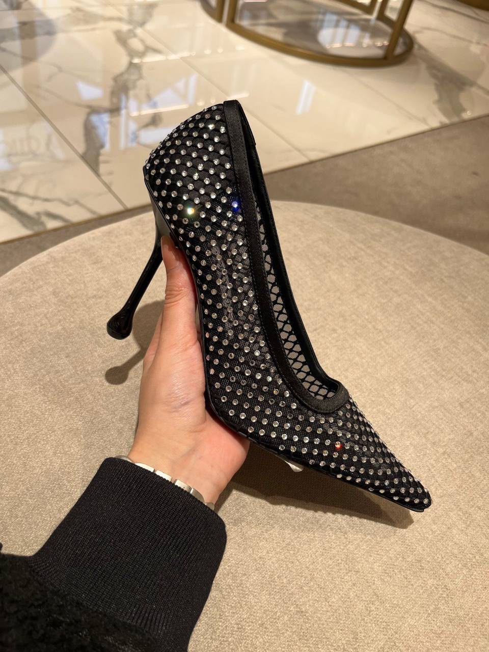 Crystal-Embellished Mesh Pumps