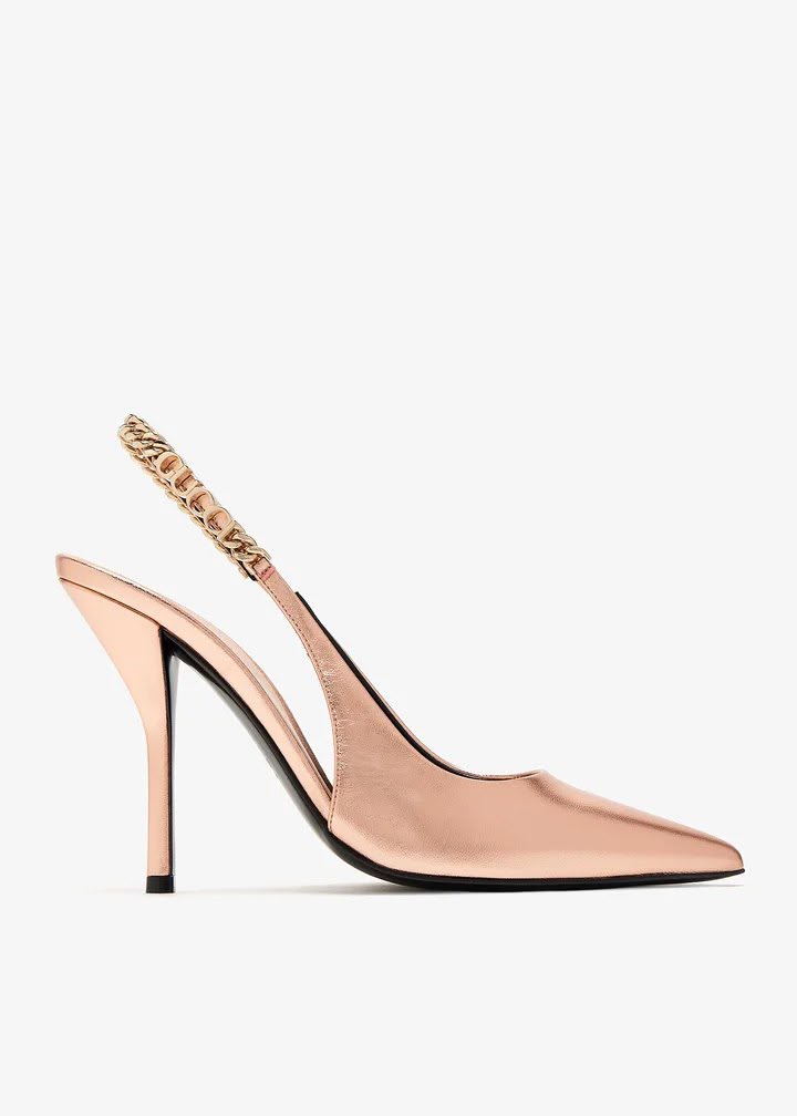 Metallic Leather Slingback Pump with Chain