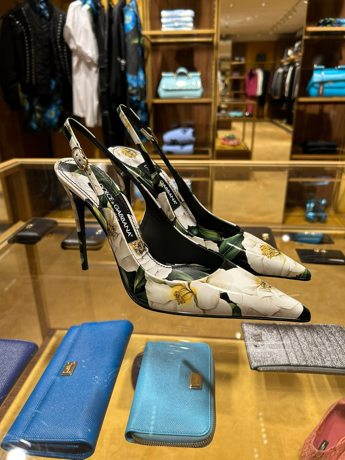 Camellia-print slingback pumps