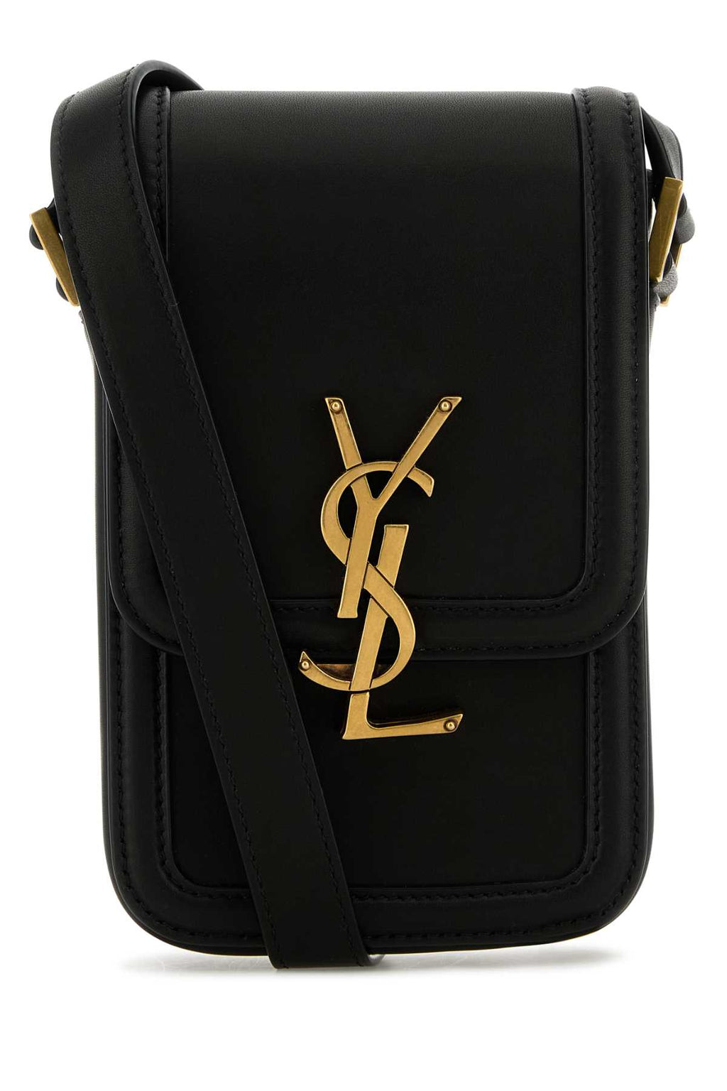 SAINT LAURENT YSL SOLFERINO P CASE For Men Exterior: 100% Leather Lining: 100% Leather Finishing: Antiqued golden metal