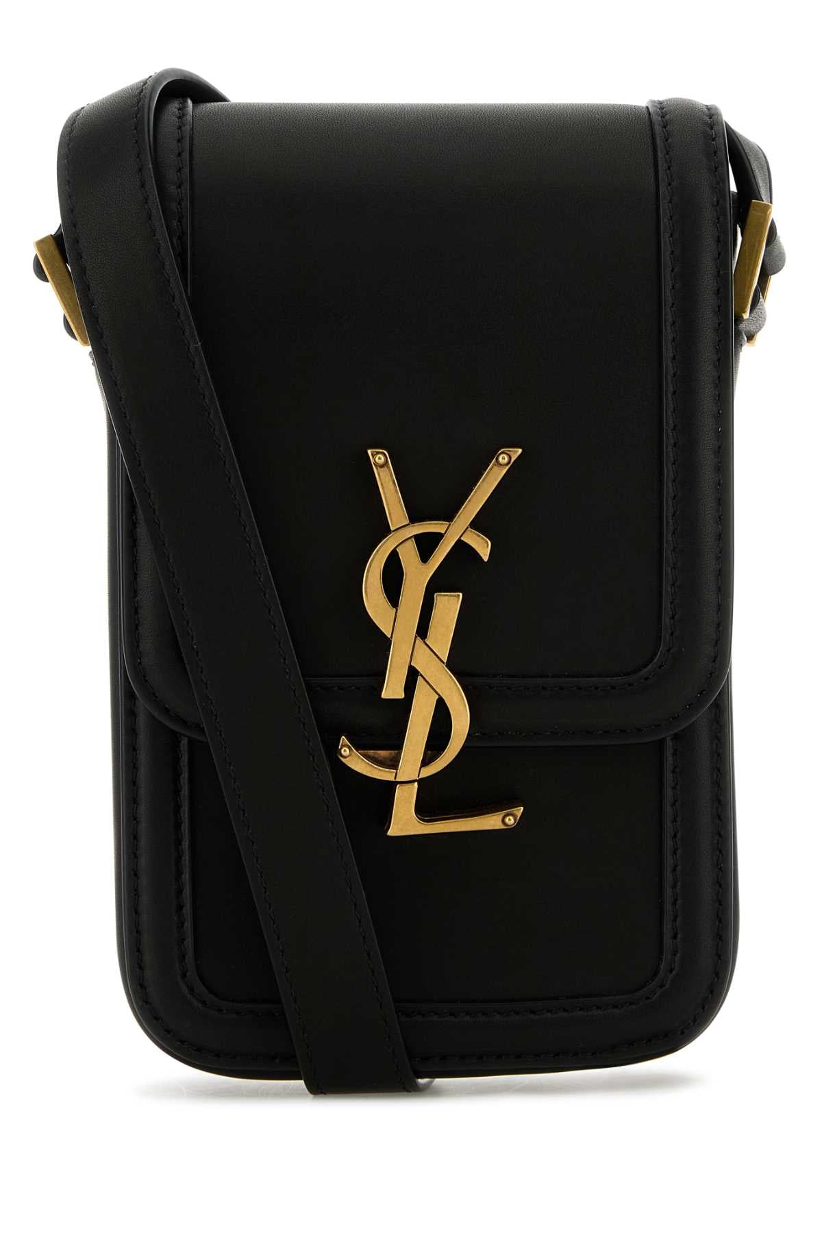 SAINT LAURENT YSL SOLFERINO P CASE For Men Exterior: 100% Leather Lining: 100% Leather Finishing: Antiqued golden metal