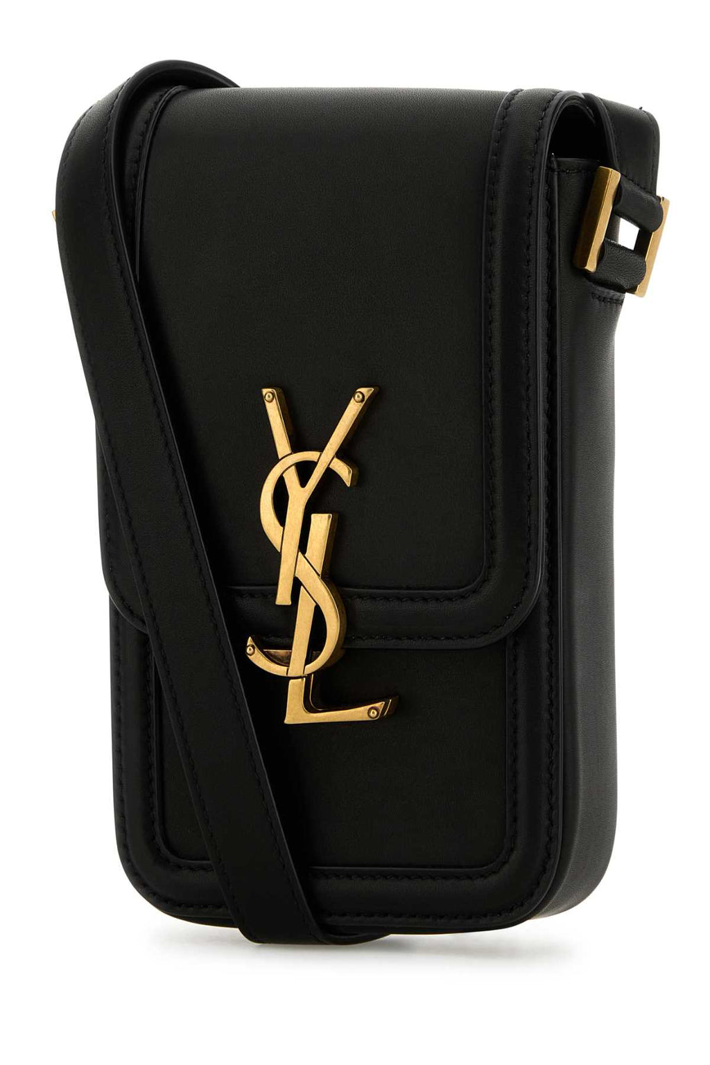 SAINT LAURENT YSL SOLFERINO P CASE For Men Exterior: 100% Leather Lining: 100% Leather Finishing: Antiqued golden metal